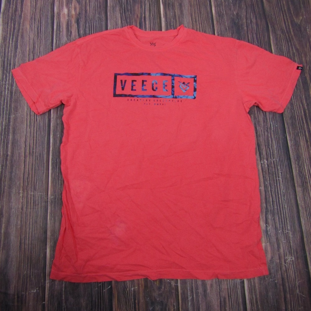 Veece Shirt Mens XL Red Graphic Logo Crew Neck Tagless Cotton Jersey Tee